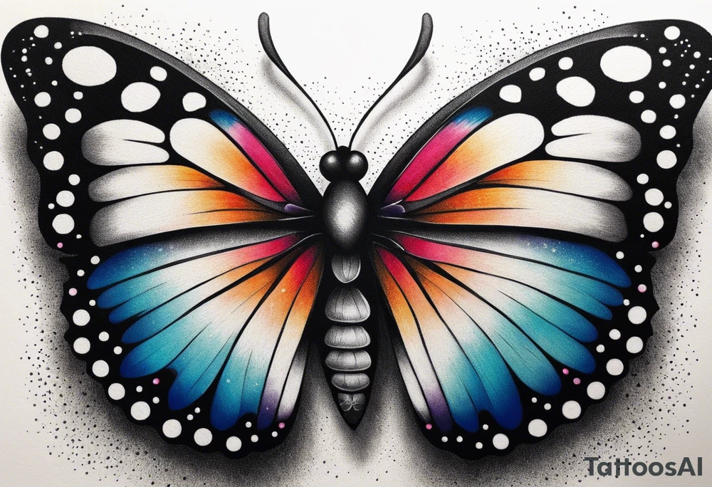 A vibrant butterfly with colorful wings, resting on a flower, showcasing transformation and beauty.” tattoo idea