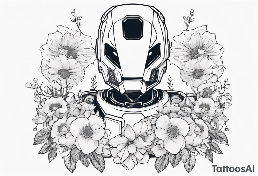 Ghost dressed like a robot, surrounded by flowers, tattoo idea Ghost dressed like a robot, surrounded by flowers, tattoo idea