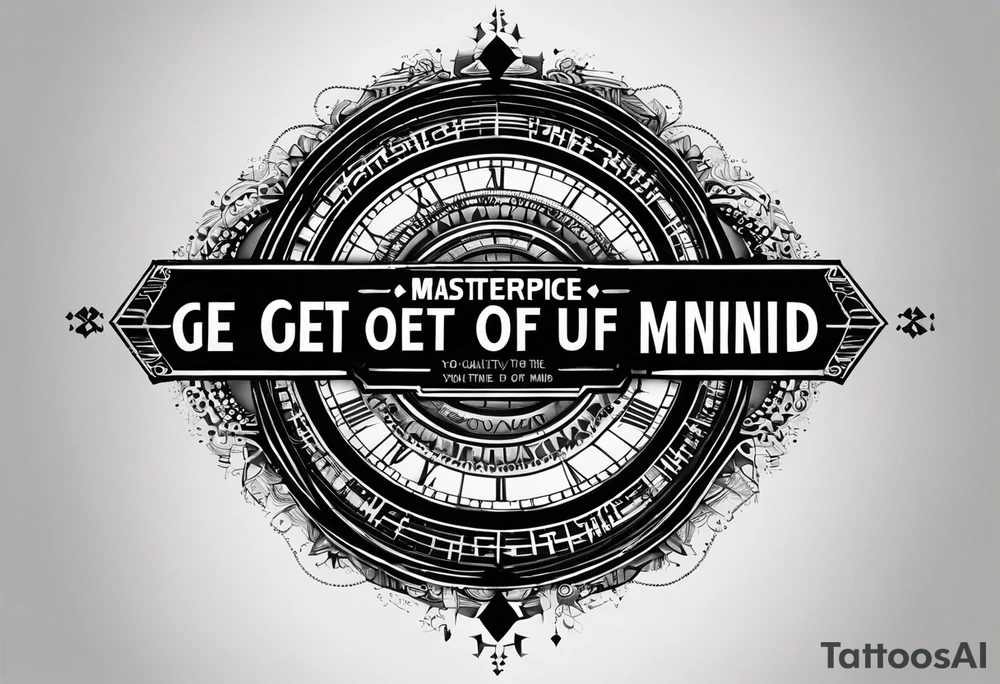 a bold text saying Discipline in the center of the screen with small other texts like "get out of your mind" and "your time is limited " and " be yourself"  also add geometric lines to it tattoo idea