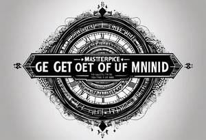 a bold text saying Discipline in the center of the screen with small other texts like "get out of your mind" and "your time is limited " and " be yourself"  also add geometric lines to it tattoo idea