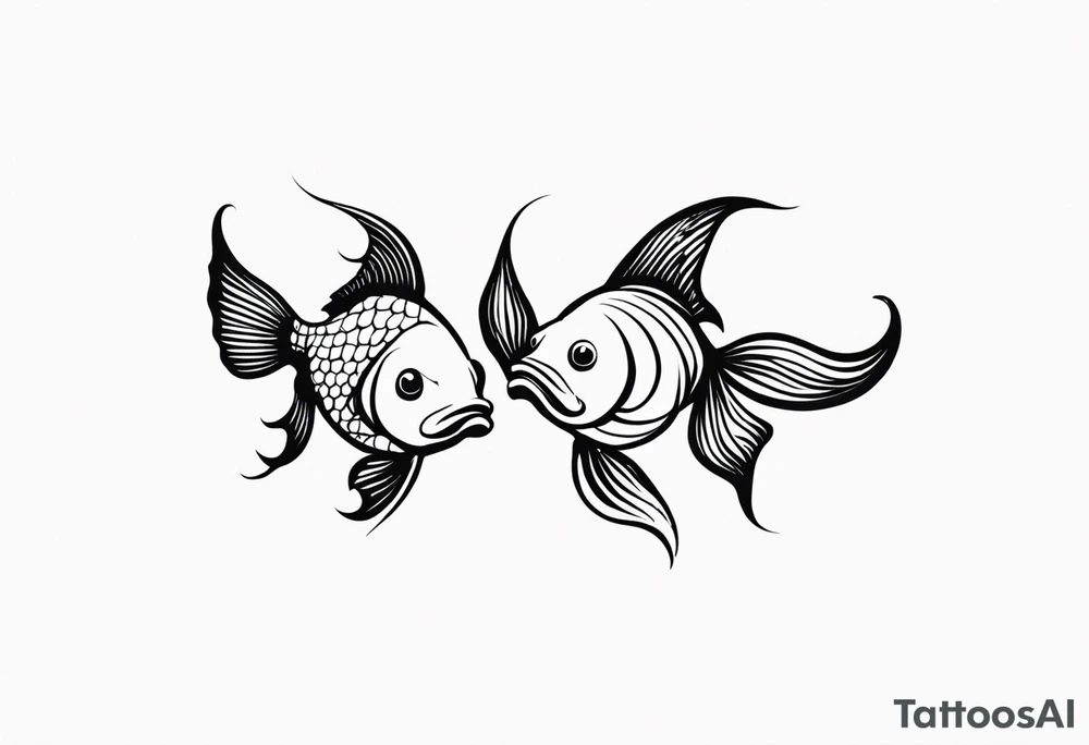 Design a small tattoo featuring a pair of goldfish intertwined, symbolizing harmony and companionship in a flowing design tattoo idea