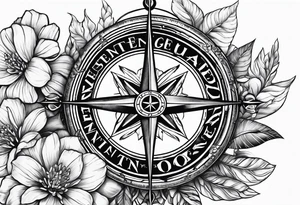 compass rose, helm, 1 hyacinth flower, and the word "entangled" tattoo idea
