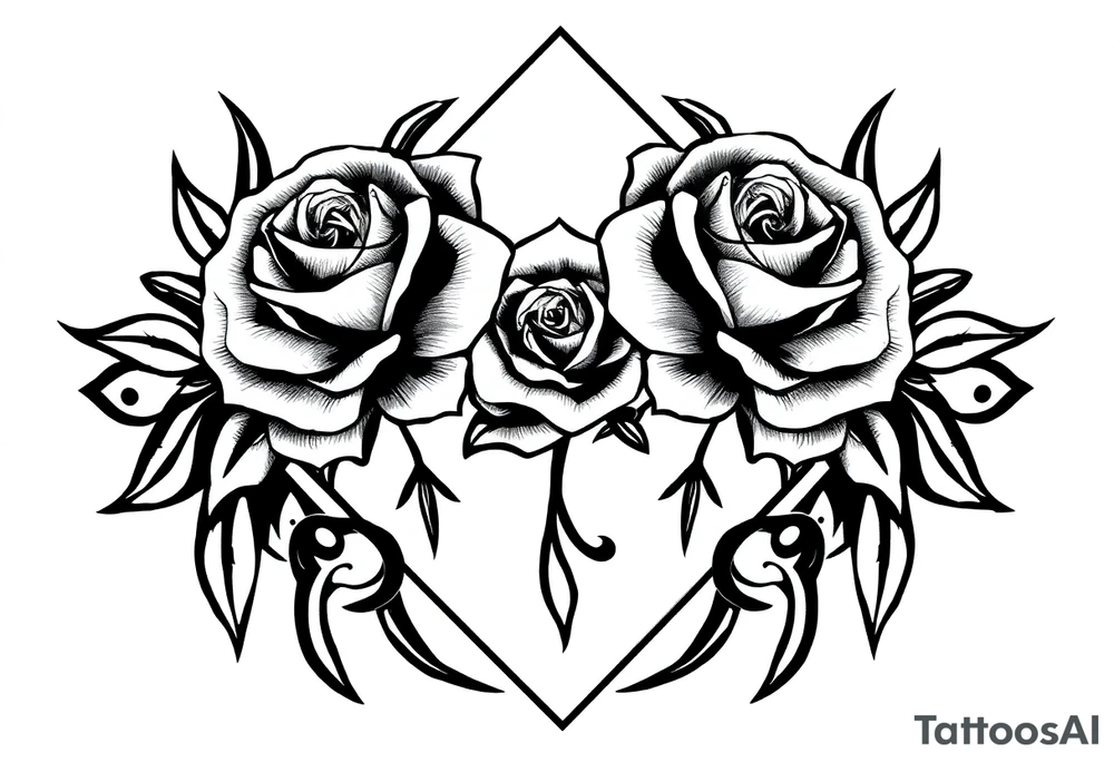 Roses inside of an elongated diamond shape tattoo idea