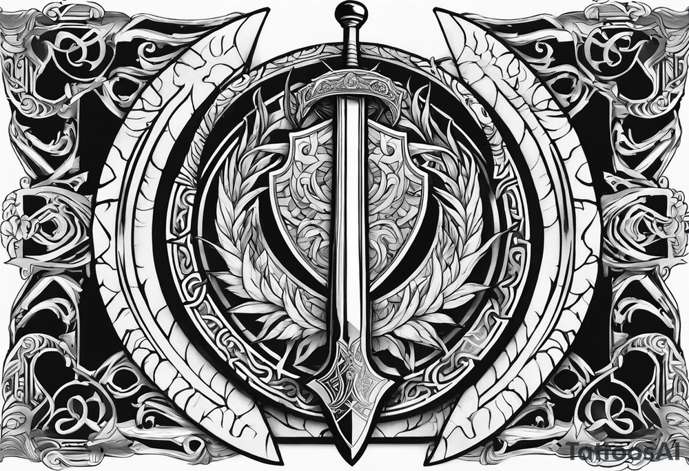 Valhalla sword shield banner tattoo idea