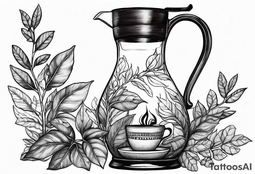 Coffee carafe with coffee plant growing out of it tattoo idea