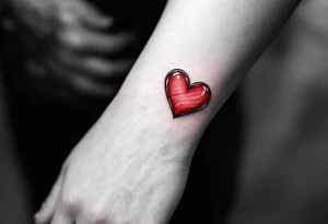 A red candy-heart design on each partner wrist tattoo idea