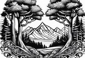 Yew trees with ullr in background tattoo idea