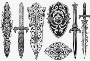 Sword and shield filigree tattoo idea