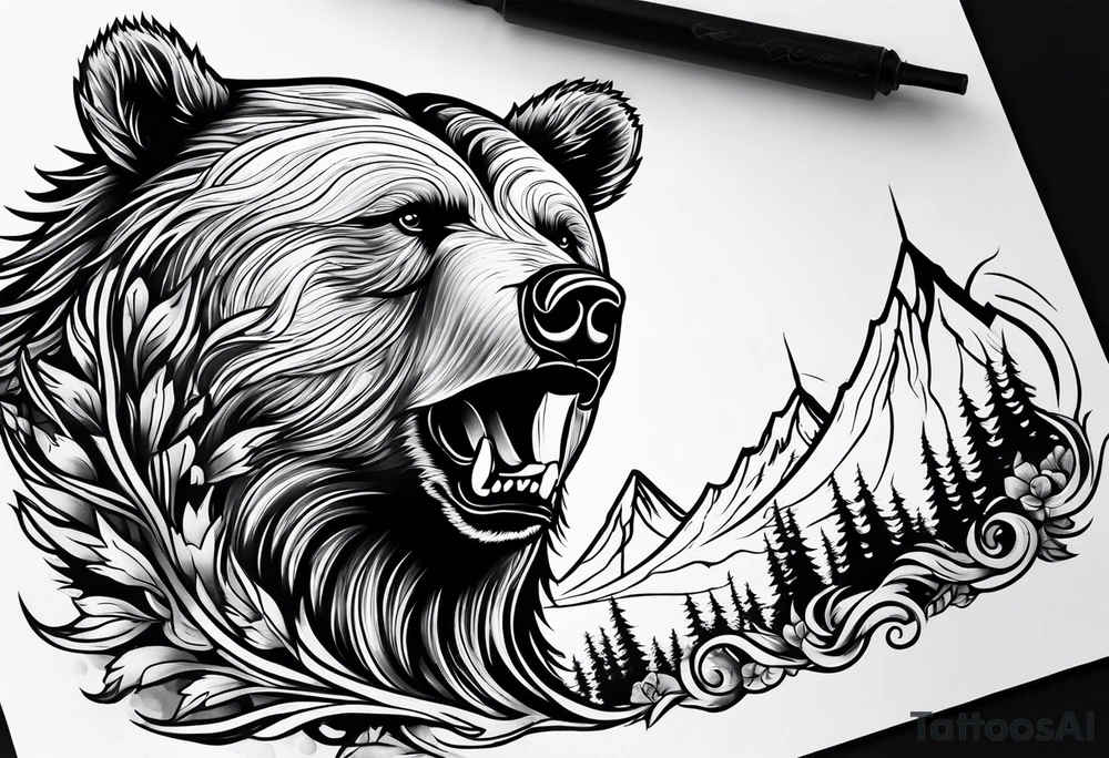 A bear on fire tattoo idea