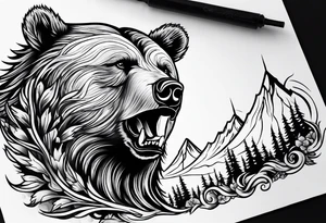A bear on fire tattoo idea