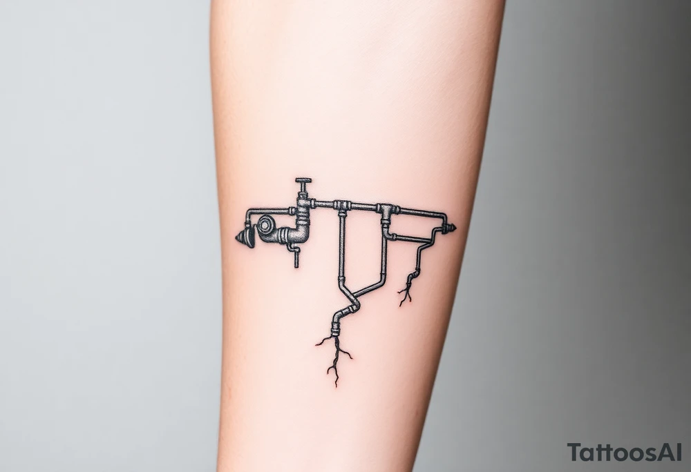 long System of pipes that transitions and transforms into veins of forearm tattoo idea