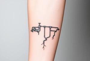 long System of pipes that transitions and transforms into veins of forearm tattoo idea