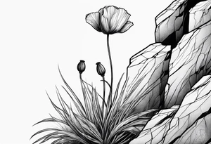 poppy plant growing out of sharp rock tattoo idea
