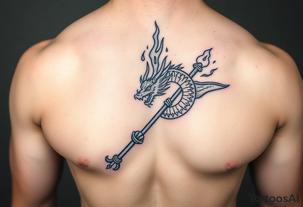 Flow dragon staff fire on the chest tattoo idea