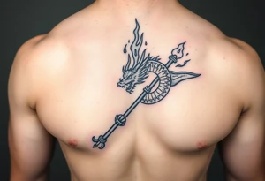 Flow dragon staff fire on the chest tattoo idea