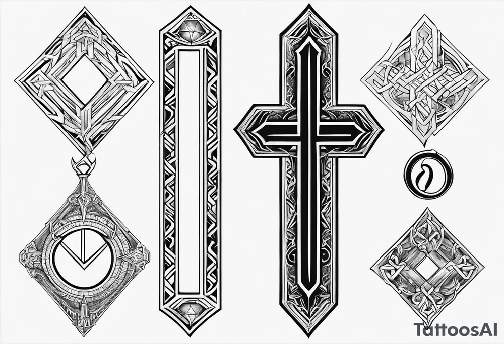 vertical rune tattoo with 4-5 symbols tattoo idea