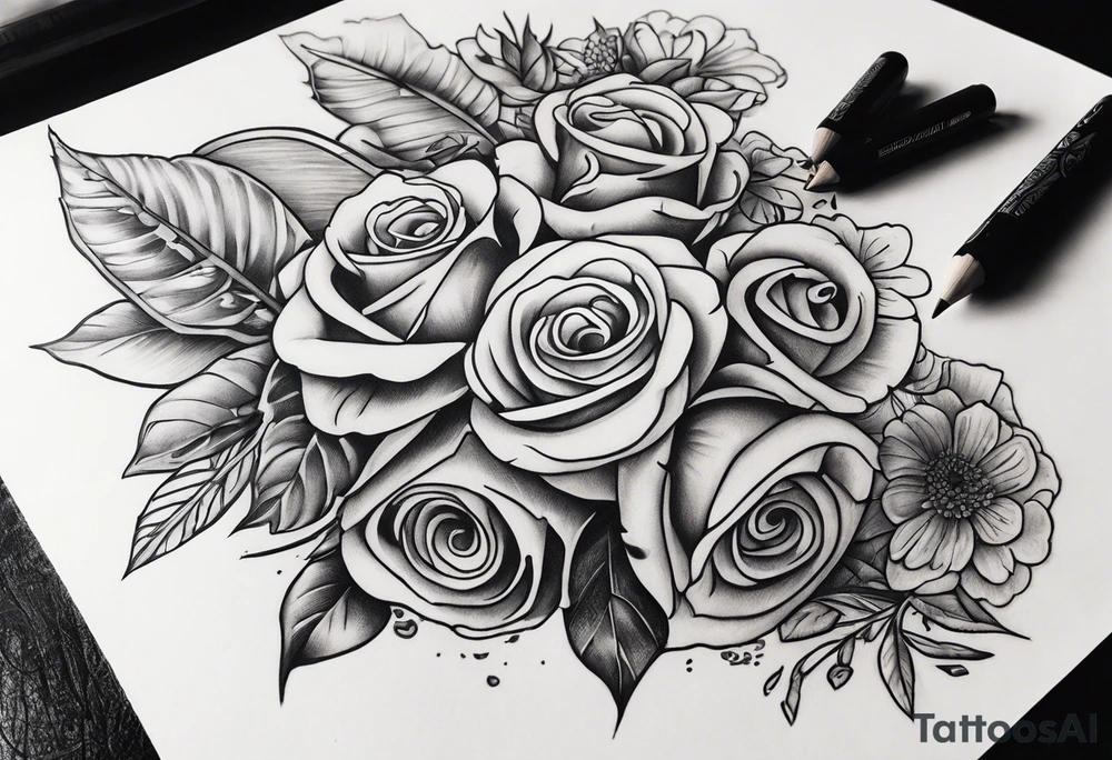 Rolls of money, flowers, & the letters MBB tattoo idea