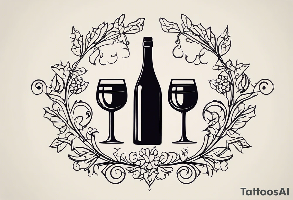 "Craft a minimalist tattoo design inspired by ancient Greek art, focusing on Dionysus, the god of wine and revelry. Utilize clean lines and geometric shapes reminiscent of classical Greek motifs. Consider incorporating subtle symbols such as a grapevine winding around a thyrsus staff, a simplified wine goblet, or a cluster of grapes. Ensure the design captures Dionysus's essence of celebration and passion while maintaining a minimalist aesthetic that resonates with the elegance of ancient Greek art." tattoo idea