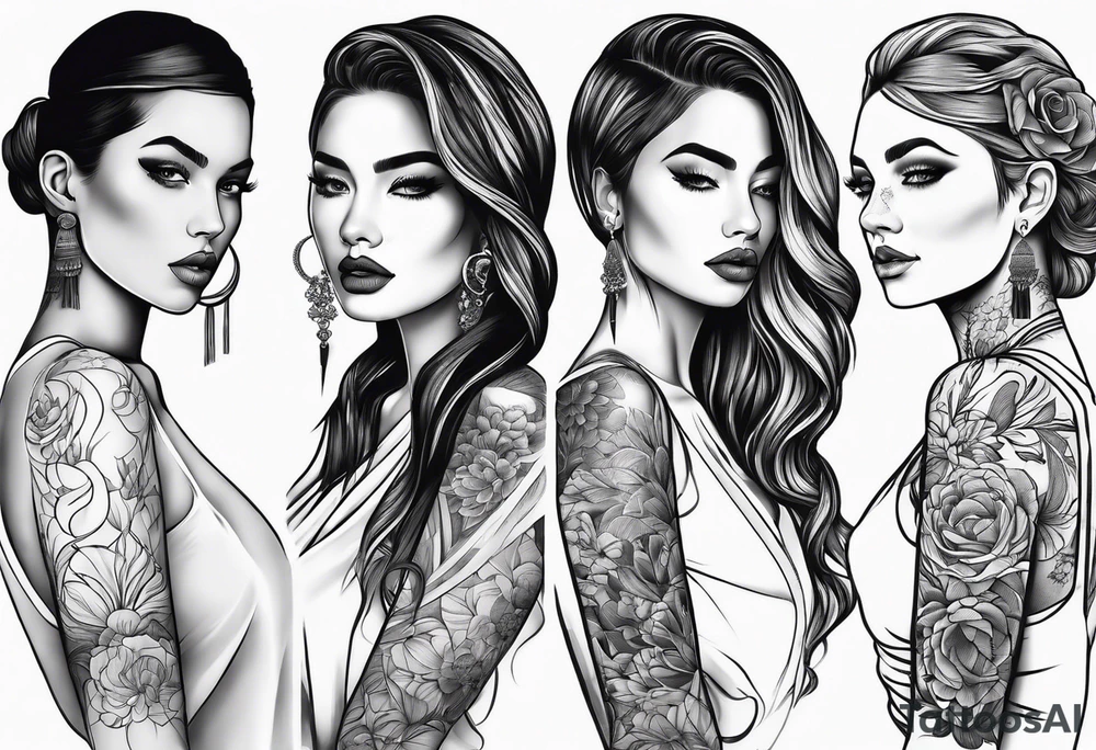 Thin lines of a women side faces tattoo idea