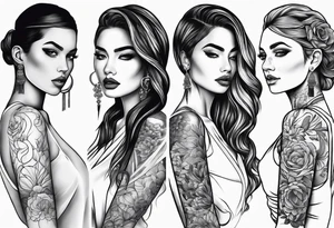 Thin lines of a women side faces tattoo idea