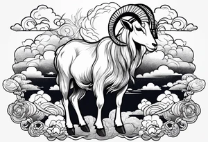 full body goat with clouds in japanese style tattoo idea