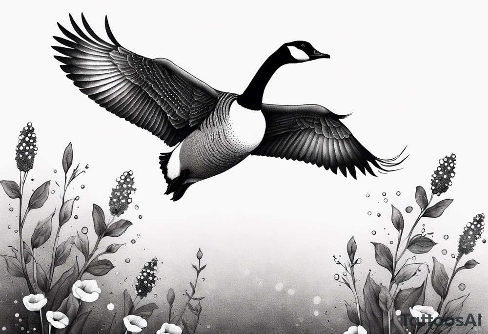 canadian goose taking off profile flowers tattoo idea