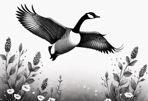 canadian goose taking off profile flowers tattoo idea