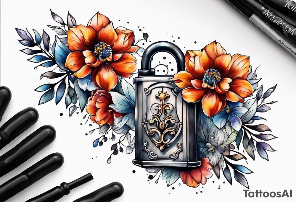 padlock flower tattoo idea