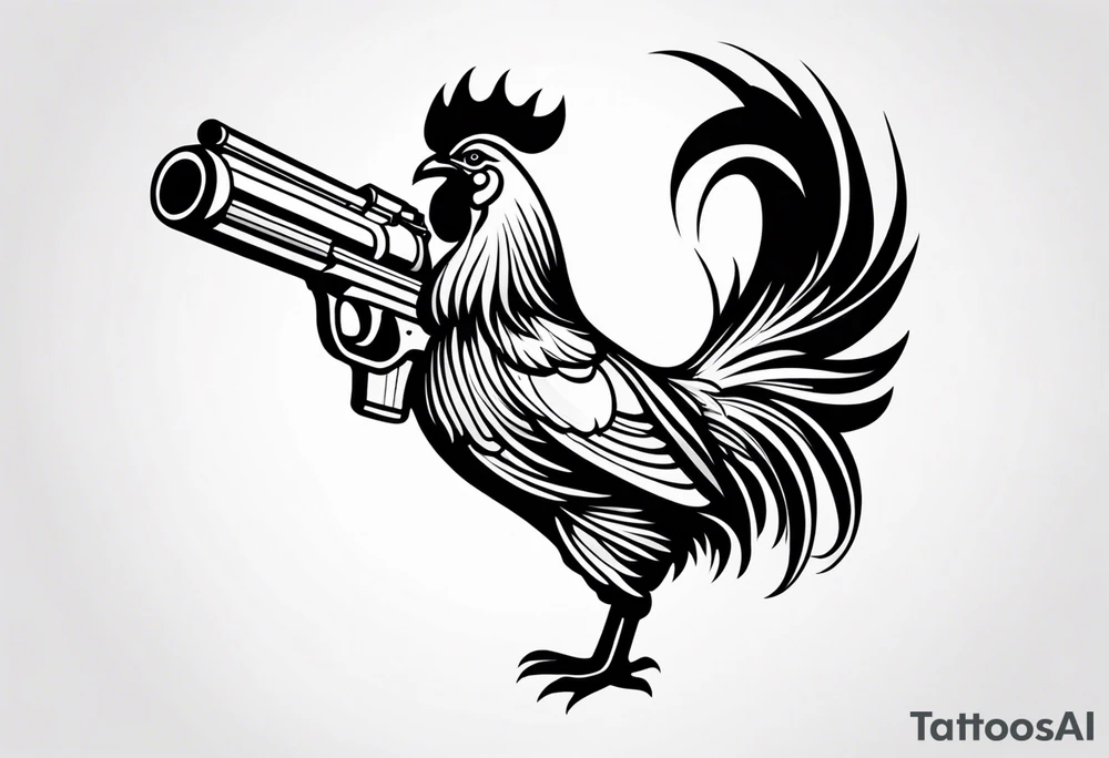 rooster cartoon holding big gun tattoo idea