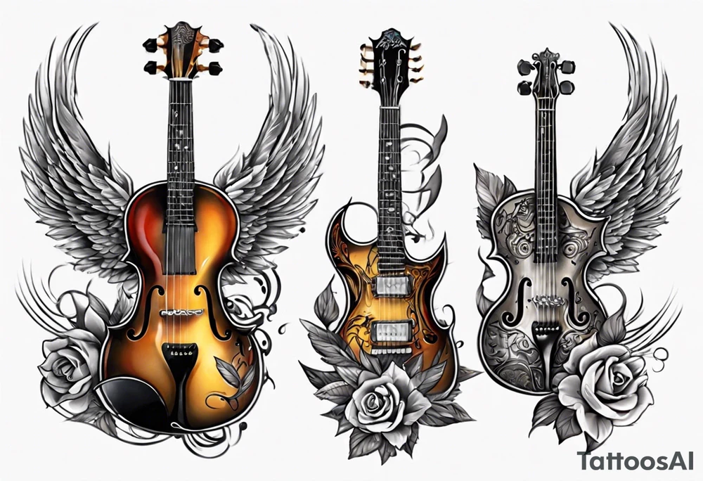 CROSSEED GUITAR AND VIOLIN WITH WINGS tattoo idea