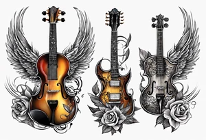 CROSSEED GUITAR AND VIOLIN WITH WINGS tattoo idea