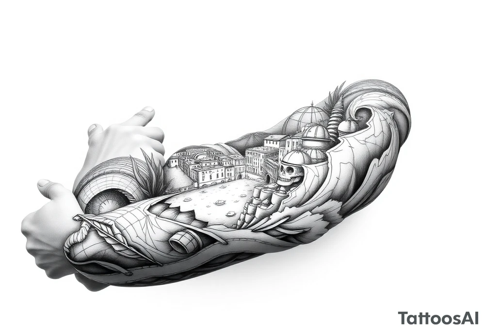 Sicilian coast with oceanic aesthetic tattoo idea