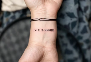 IV.III.MMIII in black and crimson ink wrapped around the wrist like a bracelet, symbolizing triplets’ birthday. tattoo idea
