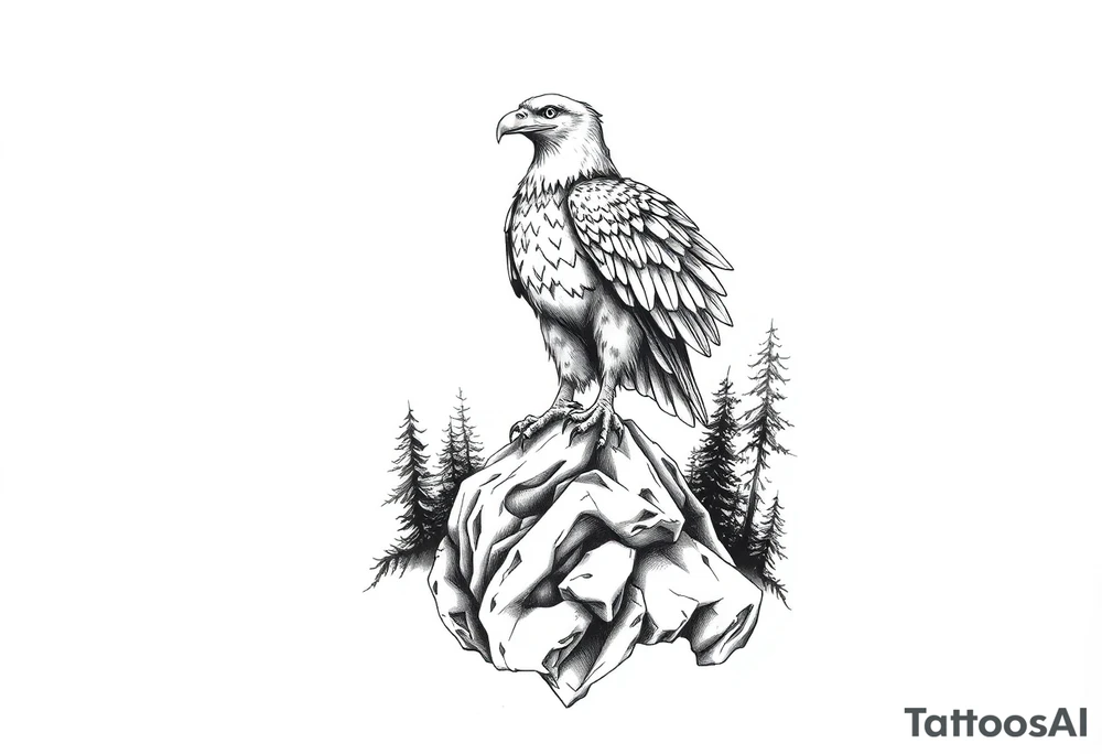 an eagle stands on arock.forest tattoo idea