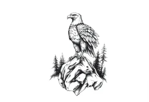 an eagle stands on arock.forest tattoo idea