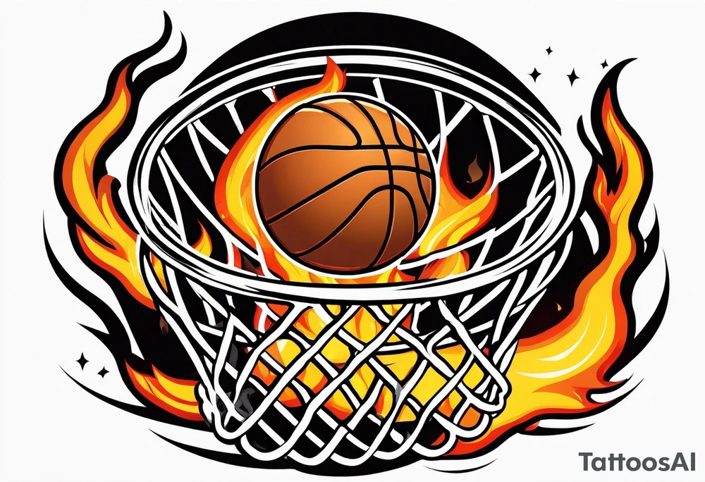 Basketball on fire into a hoop tattoo idea