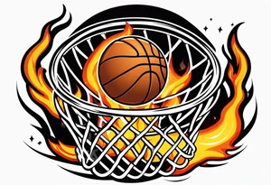 Basketball on fire into a hoop tattoo idea