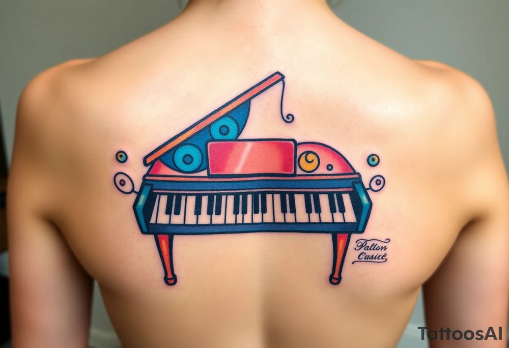 Colorful piano tattoo idea