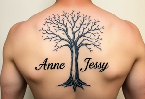 the name, Anne, Jessy
 on a live tree the name Larissa under the tree tattoo idea