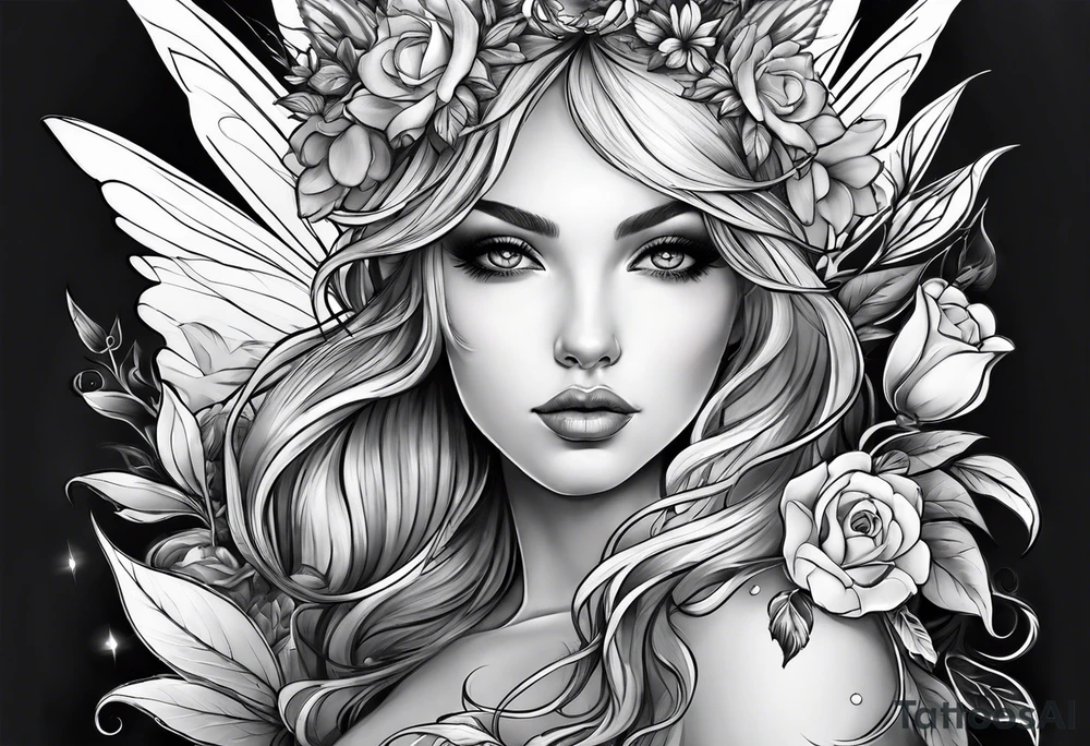 Full Fairy with flowers tattoo idea
