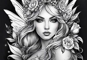 Full Fairy with flowers tattoo idea