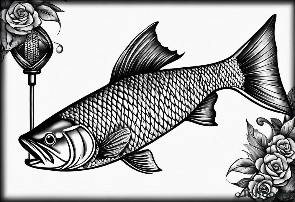 Fishingpole with memorium of a friend tattoo idea