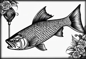Fishingpole with memorium of a friend tattoo idea