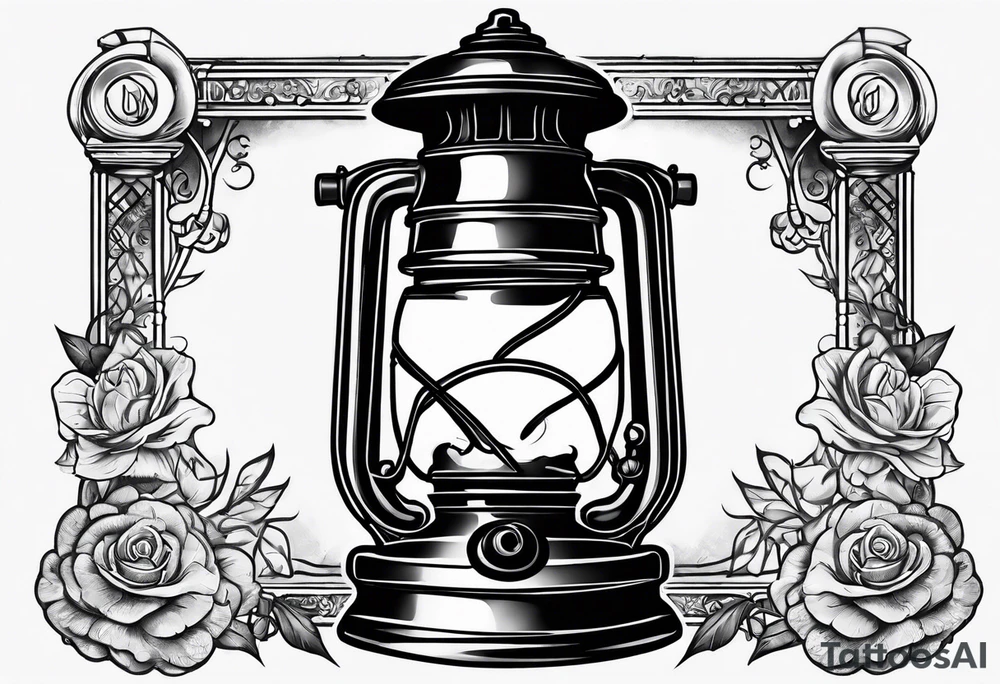 Oil lamp with gravestone tattoo idea