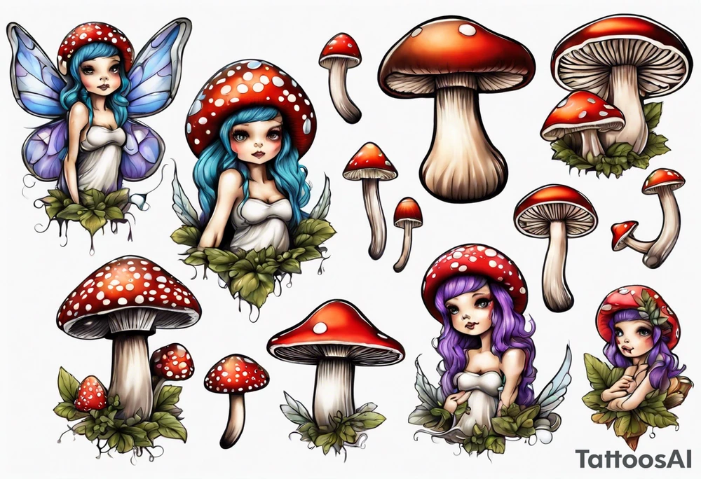 mushroom fairy tattoo idea
