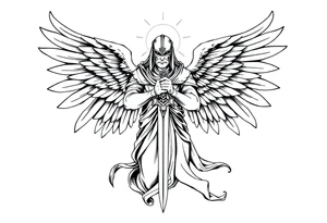 Holy Archangel, Biblical, Christianity, Hebrew, Guards of Christianity, Holding a sword, has six wings, wearing helmet, halo, seraphim, seek justice, walk only with God tattoo idea