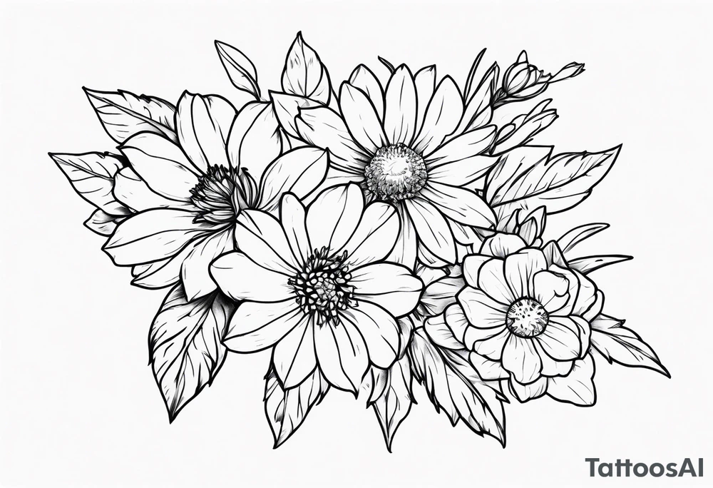 Aster and larkspur flowers tattoo idea