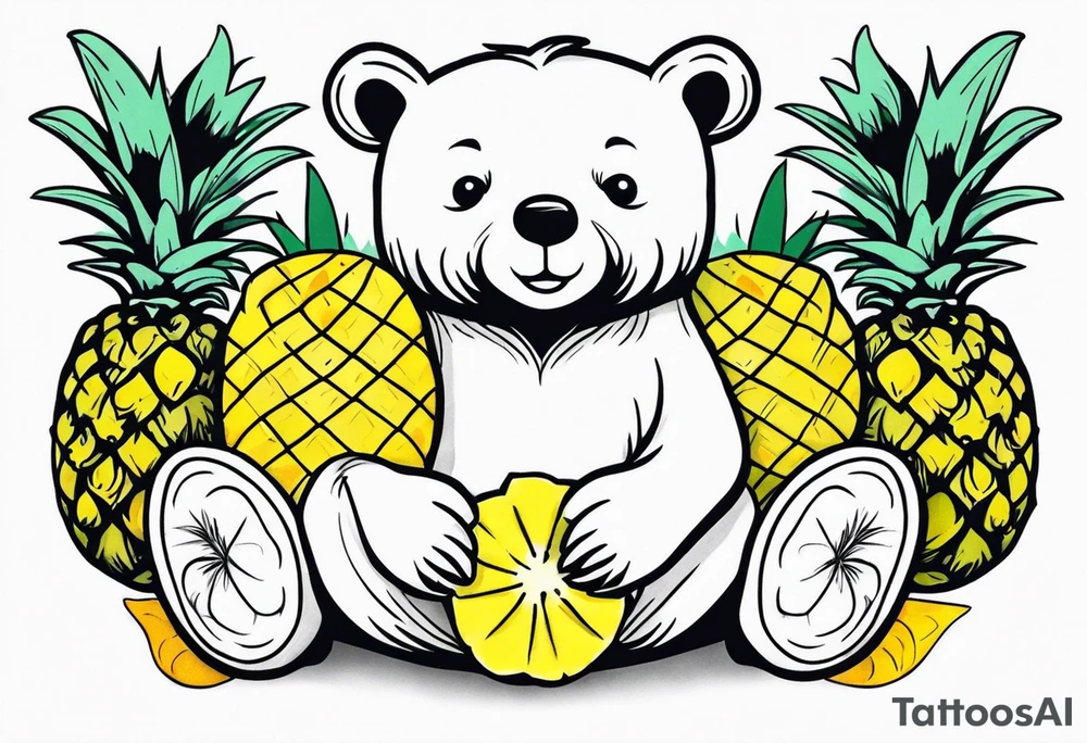 bear hugging pineapple tattoo idea