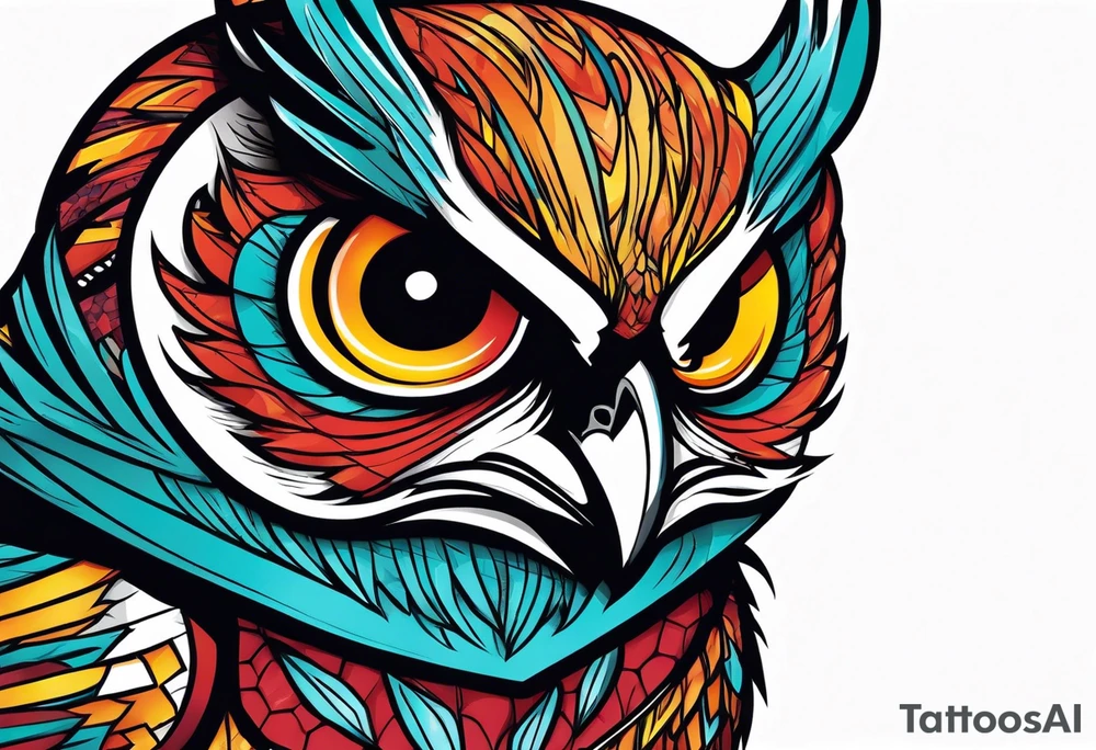 MUSCULAR MEAN OWL SUPERHERO MACOT
 STYLE tattoo idea