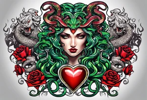 Medusa heads with snakes eating man's heart tattoo idea
